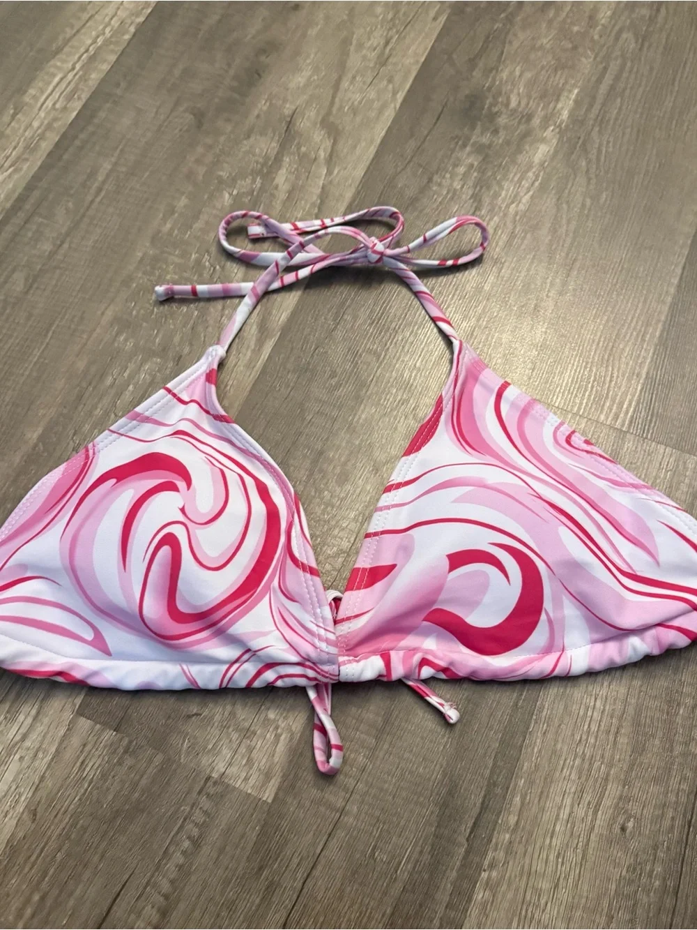 Pink Marble Swirl Triangle Bikini Top